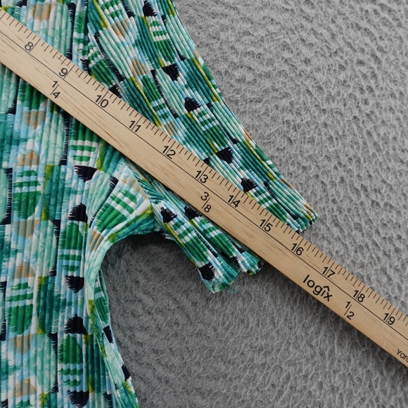 Kindred Pleated Midi Dress XL Green Blue Abstract Print Short Sleeve Womens - Picture 9 of 12